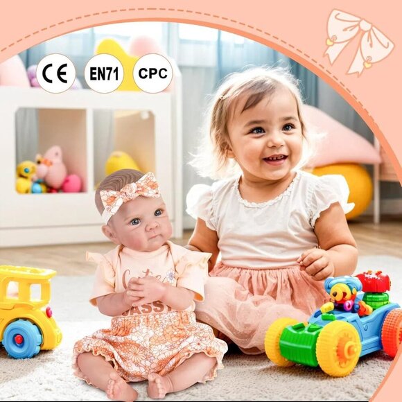 20 Inches Light Orange Realistic Newborn Soft Cloth Body Doll And Feeding Set